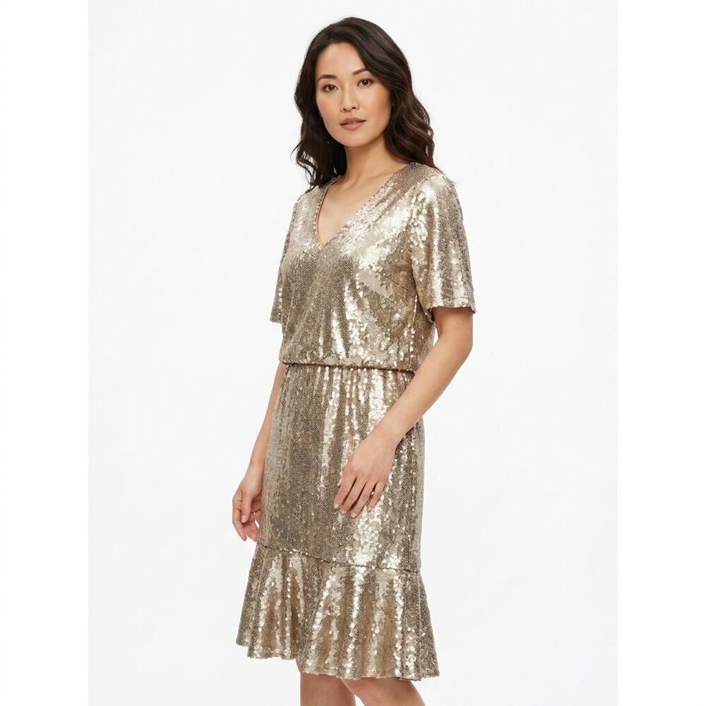NWT ML MONIQUE LHUILLIER Knee Length Lined Dress Short Sleeve Size 10